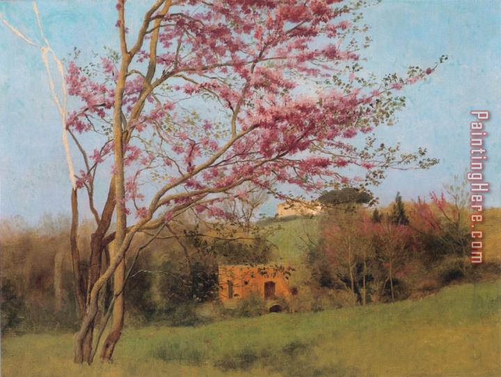 John William Godward Landscape Blossoming Red Almond [study]